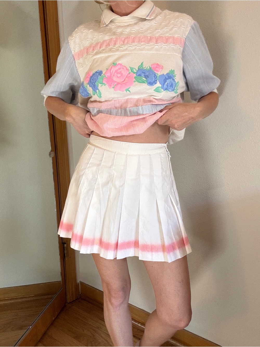 Vintage Tail White Tennis Mini Skirt Size 6 Preppy Sporty Pink Ombré Stripe 26”